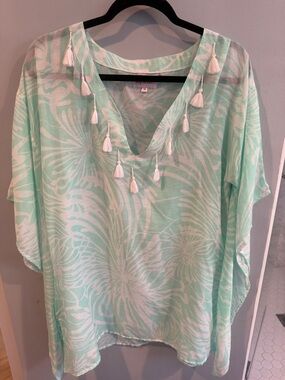 Mint Floral Tassel Swim Cover-Up Tunic
